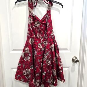 Hell Bunny Vixen Halter Dress Sz S Red  Rockabilly Fit & Flare Sugar Skull